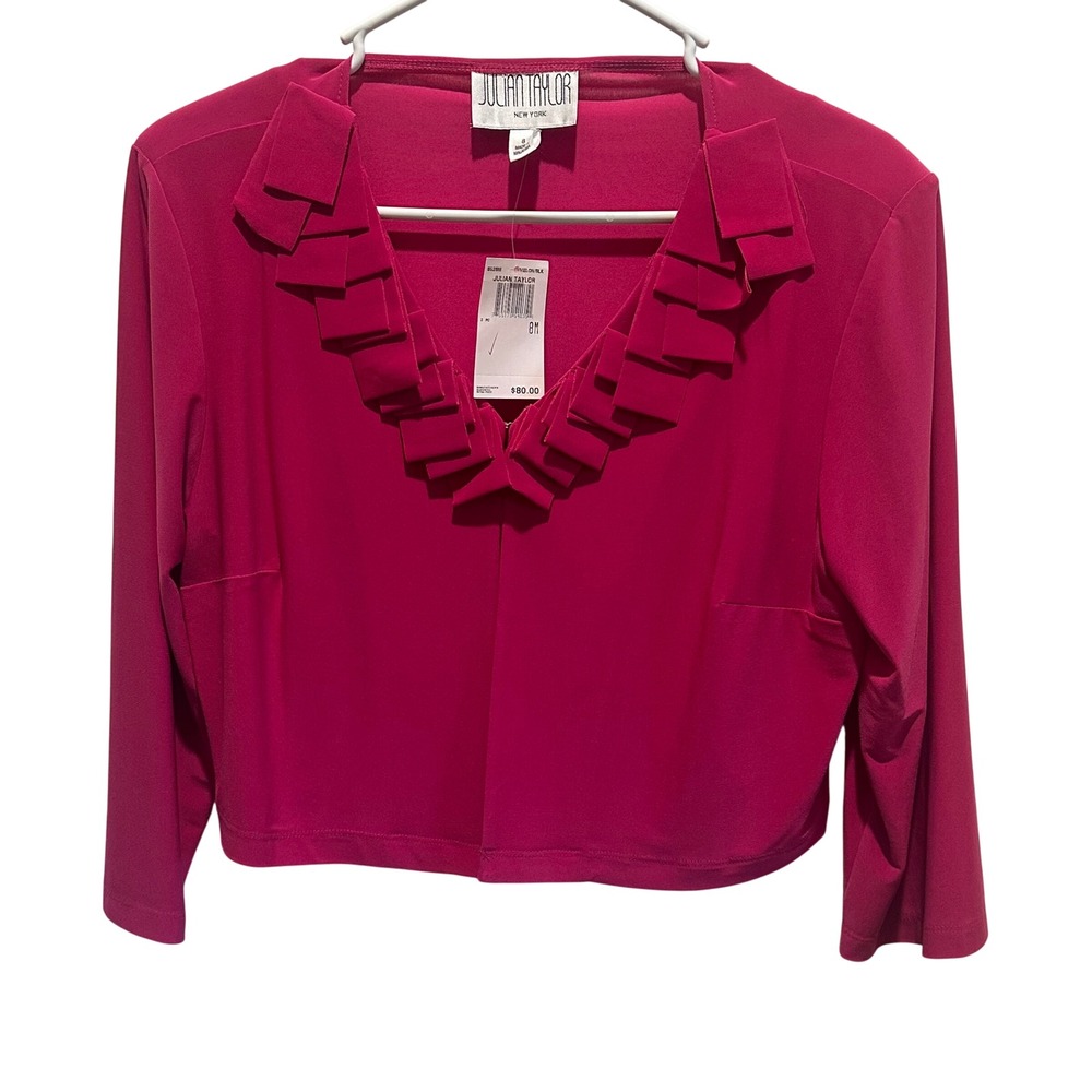 Julian Taylor New York Pink Ruffle V-Neck Cropped Bolero Jacket 8528M Size 8 NEW